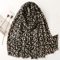 Black cotton linen scarf with gold leaf print and fringe edges on white background - 180*85CM / Black (SL2211-001)