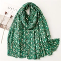 Écharpe vert foncé avec motifs feuilles dorées et franges sur fond blanc épuré - 180*85CM / Vert (SL2211-001)