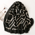 Modern black and white geometric shawl scarf with tassels on minimalist background - Black with White Letters