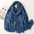Vintage-Schal in Marineblau mit goldenem Paisleymuster und Fransen für eleganten Winter - 180*85CM / Blau