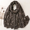 Deep coffee paisley scarf with gold pattern and frayed edges on textured background - 180*85CM / Black