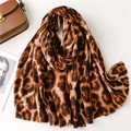 Classic leopard print cashmere-like thick scarf for women, elegant autumn accessory - Camel