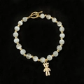 Pulsera de cuentas ojo de gato con colgante de oso dorado y cierre de palanca seguro - Pulsera con Cierre de T y Colgante de Oso