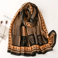 Sciarpa lunga geometrica in cotone e lino da donna con motivi a blocchi di colore nero - 180*83cm / Caffè Nero