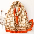 Fashionable orange and brown geometric plaid scarf with chic fringe and soft texture - 180*83cm / Orange