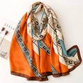 Écharpe chic au toucher coton-lin avec motifs chaînes et bordure orange géométrique - 180*83cm / Orange (SL2209-038 Orange)