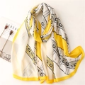 Chic yellow and cream linen-feel scarf with interlocking chain print and soft drape - 180*83cm / Yellow (SL2209-038 Yellow)