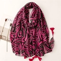 Zebra print long scarf in magenta and black with elegant tassels on a minimalist background - Fuchsia Black Zebra Print (SL2210-006) / 180x90cm