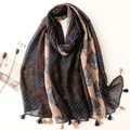 Retro linen-feel scarf with polka dots and paisley patterns featuring handmade tassels - 180*90CM / Dark Blue Patchwork Polka Dot Retro Floral Tassel Style (SL2210-007)