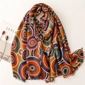 Bohemian style scarf with colorful mandala patterns and fringed edges on a beige surface - 180*85CM / Coffee