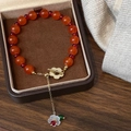 New Chinese style chalcedony beaded bracelet with orange beads and golden plum toggle clasp - Orange Natural Stone Flower Buckle Style (D-147)