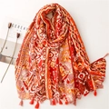 Bohemian geometric ikat print scarf with orange tassels on a minimalist background - 180*85CM / Red Geometric Bohemian Style (SL2210-028)