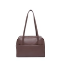 Minimalist large dark brown leather shoulder bag for women with dual straps and zipper - Brown