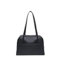 Minimalist black tote bag in matte finish featuring rectangular structure and dual shoulder straps - Black