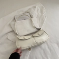 Chic off-white baguette bag with dual pockets and sleek faux leather finish - White