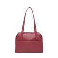 Minimalist deep red faux leather shoulder bag with spacious pocket and long top handles - Red
