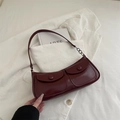 Vintage dark red baguette bag with double front pockets and metallic chain strap - Red
