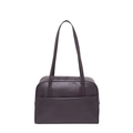 Minimalist large capacity dark brown faux leather tote bag with shoulder straps - Brown