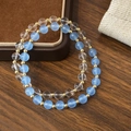 Set di braccialetti a doppio strato con perline di cristallo blu cielo e oro lucido - Bracciale a Doppio Strato Trasparente Blu e Bianco