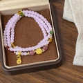 Natural purple crystal beaded wrap bracelet with gold coin charm in jewelry box - Multi-wrap Beaded Coin Pendant Style / Light Purple (D-167-Gold)