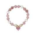 Pulsera de cuentas con corazón de cristal rosa y piedras naturales en tono dorado - Pulsera de Corazón Rosa de Una Sola Capa