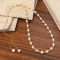 Collana di perle naturali d'acqua dolce regolabile con perle dorate e chiusura a cursore - Stile Perla d'Acqua Dolce (B-219)