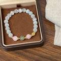 Bracciale artigianale in pietre occhio di gatto con accenti rosa e verdi in scatola - Occhio di gatto bianco con accenti rosa e verdi (D-214)