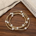 Three-layer gold twisted rope bracelets with elegant white faux pearls in French style - Gold
