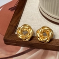 French style matte gold irregular spiral knot earrings with elegant brushed texture - Matte Gold (A-1368 Earrings)