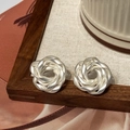 French matte silver irregular flower stud earrings in artistic spiral rose design - Matte Silver (A-1368 Earrings)