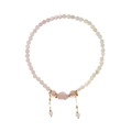 Pink strawberry quartz beaded bracelet with gold heart charms and raw crystal centerpiece - Double Layer Style (D-176-双层)
