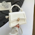 White leather square handbag with golden oval lock and knotted handle strap - White