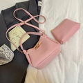 Rosa Set aus Eimer-Handtasche mit Litschi-Maserung, goldenem Schloss und kleiner Tasche - 2-teiliges Set (Tote + Innentasche) / Rosa