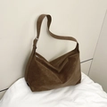 Grand sac cabas rétro en daim marron avec bandoulière réglable pour mode hivernale - Marron