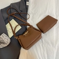 Braunes Beuteltaschen-Set mit Litschi-Maserung, Gold-Drehverschluss und Schultergurt - 2-teiliges Set (Tote + Innentasche) / Braun