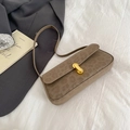 Vintage dark brown leopard print crossbody bag with gold buckle on white fabric - Khaki