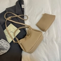 Aprikosenfarbene Eimer-Tasche aus Kunstleder mit Gold-Schnalle und passender kleiner Tasche - 2-teiliges Set (Tote + Innentasche) / Khaki