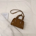 Bolso Boston marrón vintage en mezcla de cuero y ante con herrajes de metal dorado - Marrón Sin Colgante