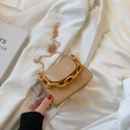 Mini khaki chain crossbody bag with chunky yellow acrylic handle and golden chain - Khaki