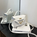 White Epsom leather Kelly style mini handbag with gold hardware and shoulder strap - White