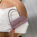 Purple faux leather baguette bag with crocodile texture and golden metal rotary buckle - Purple