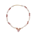 Detailed view of pink heart pendant and colorful beads on a sweet style bracelet - Double-layer Pink Heart Bracelet