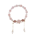 Pink quartz beaded bracelet with heart shell charms and a natural stone center - Single Layer Style (D-176-单层)
