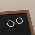 Polished silver beaded hoop earrings with industrial geometric design on dark background - Industrial Geometric Bead Style (A-1227)