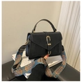 Classic black structured handbag with colorful geometric print wide shoulder strap - Black