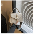Chic beige square handbag with retro gold buckle and bohemian wide shoulder strap - Off White