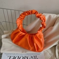 Bright orange pleated cloud bag with scrunchie handle, minimalist style hobo bag for women - Orange