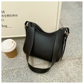 Minimalist black crescent hobo shoulder bag in smooth faux leather with gold hardware - Black