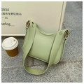 Minimalist sage green crescent shoulder bag in smooth PU leather for modern women - Green