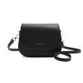 Bolso de hombro minimalista de cuero PU negro con correa ajustable y letras plateadas - Negro
